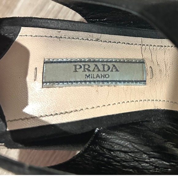Prada Milano Black Suede Chunky Strappy Heels Vintage 90s Vampy Fairy Grunge - Picture 4 of 6